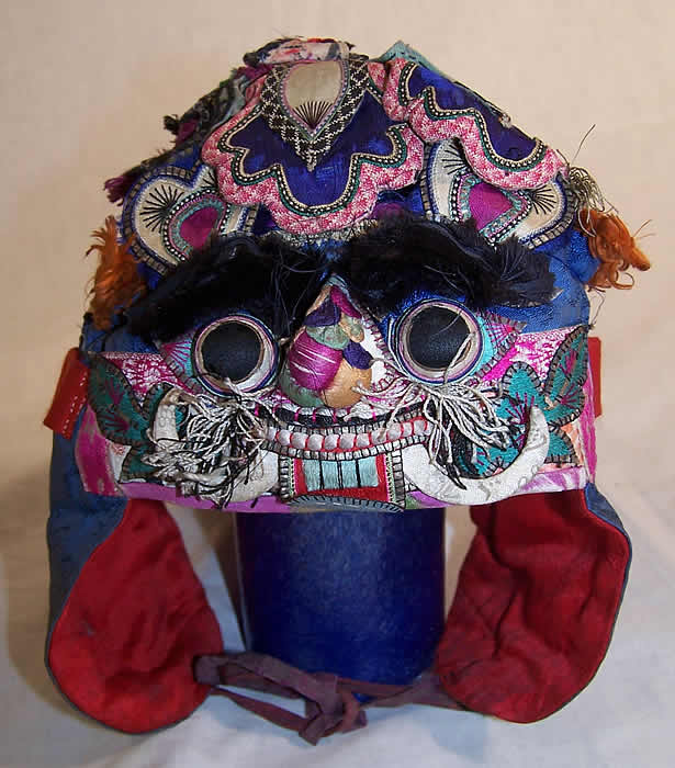 Chinese Silk Appliqué Child Tiger Hat  Front view.