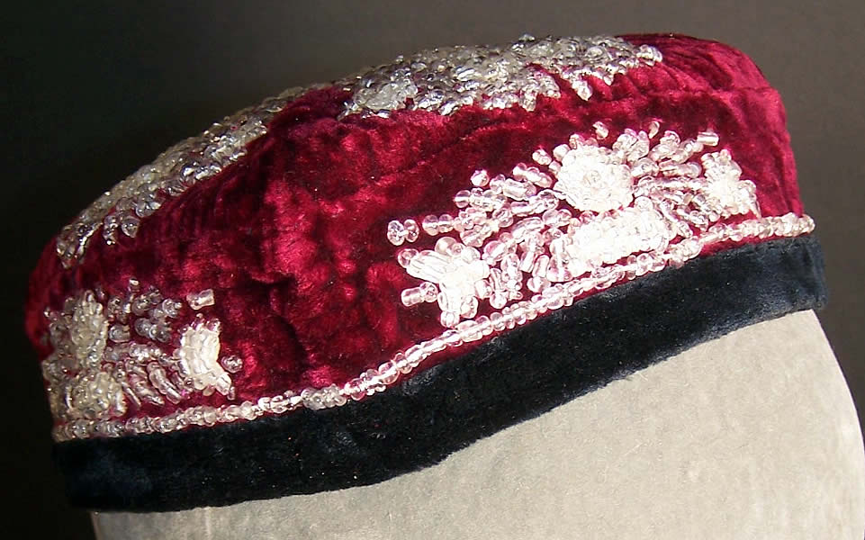 Russian Caucasus Uzbek Beaded Square Skullcap Doppa Hat Back View.