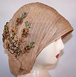 Vintage 1920s Natural Straw Asymmetrical Brown Velvet Flower Flapper Cloche Hat