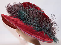 Vintage Fall Color Burgundy Red Velvet  Feather Boa Trim Wide Brim Cloche Hat 