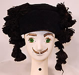 Vintage Black Velvet Silk Tassel Pompom Mens Bicorn Montera Matador Folk Costume  Hat