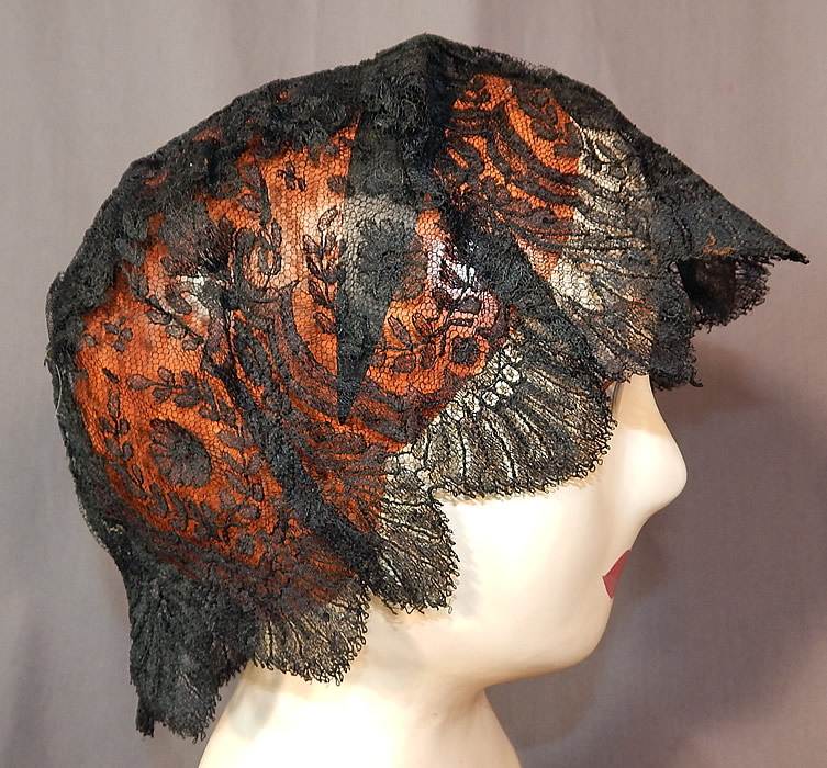 Victorian Civil War Era Antique Black Chantilly Lace Bed Cap Morning Bonnet Hat
This lovely lace has been created into a boudoir bed cap morning bonnet hat with a form fitting skull cap style and is sheer, unlined.