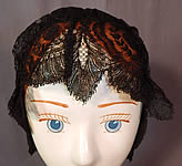 Victorian Civil War Era Antique Black Chantilly Lace Bed Cap Morning Bonnet Hat
