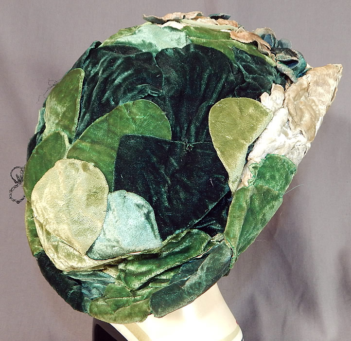 Vintage Janet Meisner Mado Paris Label Green Velvet Leaf Floral Trim Bicorne Hat
The hat measures 22 inches in circumference inside the crown, is 11 inches long and 8 inches wide. 