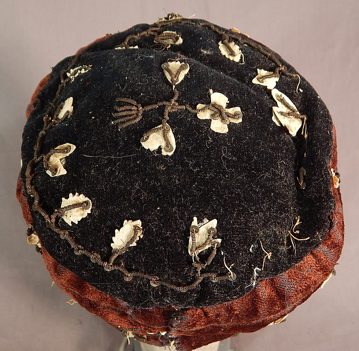 Victorian Gold Bullion Embroidered Brown Velvet Gentlemens Smoking Cap
The cap measures 21 inches inside circumference. 