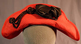 Vintage Victor Girls Red Wool White Stitched Black Bow Trim Bicorn Breton Hat

