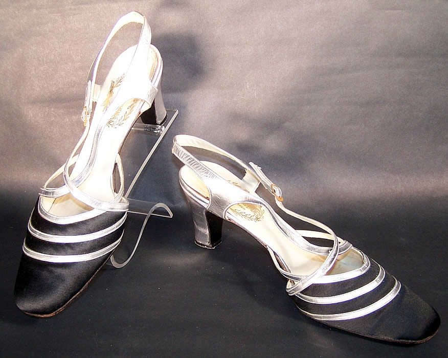  Miles Fifth Avenue Black & Silver Art Deco Shoes  Front view.