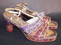 Vintage Saks Fifth Ave Fenton Last Silk Brocade Gold Lamé Sandal Shoes