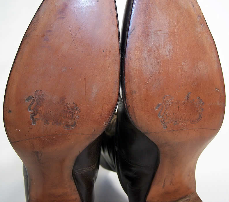 Unworn Victorian Dark Brown Leather High Top Lace-up Boots sole close up.