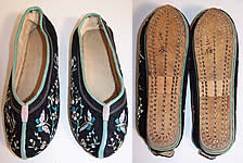 1920s Chinese Black Velvet Embroidered Butterfly Bird Slipper Shoes 