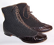 Victorian Black Leather Quilted Wool Winter High Top Lace-up Boots