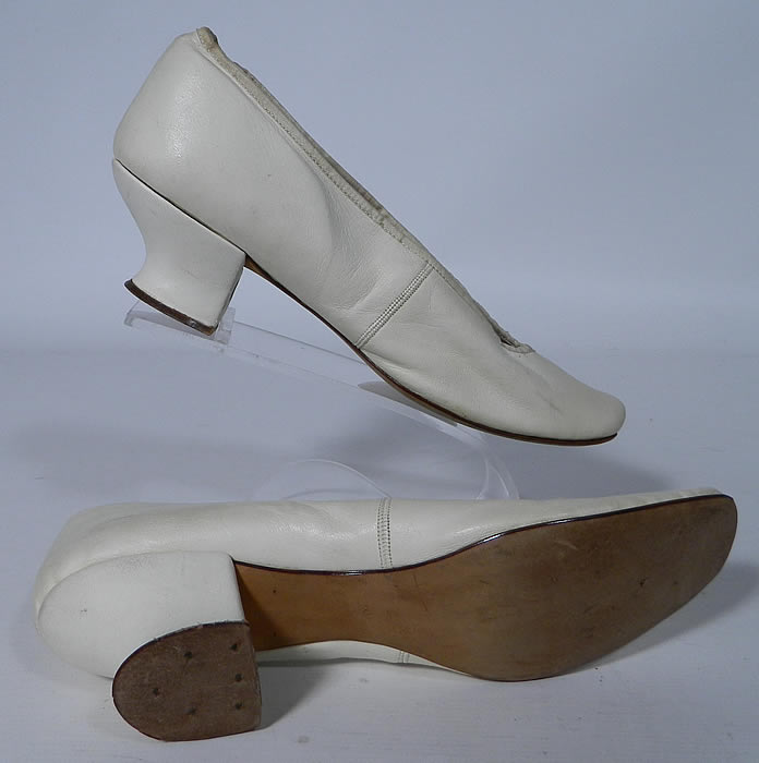 Victorian White Kid Leather Small Bridal Wedding Slippers Shoes