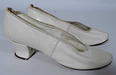 Vintage Victorian White Kid Leather Small Petite Bridal Wedding Slippers Shoes