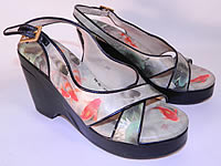 Vintage Icon Chinese Koi Fish Print Platform Wedge Sandal Shoes Size 6M