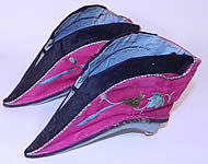 Antique Chinese Silk Embroidered Mantis & Bird Bound Foot Lotus Slipper Shoes