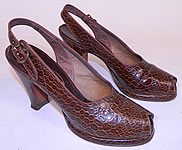 Vintage Laird Schober & Co Brown Leather Alligator Slingback Platform Shoes 
