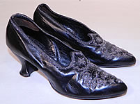 Victorian Black Leather Steel Cut Beaded Trim Patriotic Stars Shoes