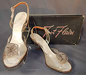 Vintage Foot Flairs Beaded Clear Carved Lucite High Heels Slingback Shoes
