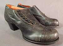 Edwardian Black Leather Low Side Button Bump Toe Womens Work Shoes 
