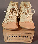 Vintage 1920s Antique Pink White Leather Baby Boots Childs Shoes & Box Size 3
