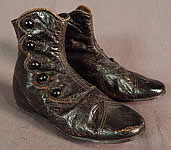 Vintage Unworn Victorian Black Leather High Button Baby Boots Childs Shoes
