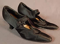 Edwardian Vintage Sommer & Kaufmann Black Silk Button Strap Mary Jane Shoes
