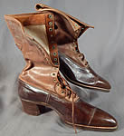 Unworn Edwardian Brown Two Tone Leather High Top Lace-up Boots & Shoe Box
