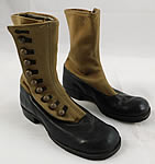 Unworn Victorian Two Tone Khaki Canvas Leather High Top Button Boots 