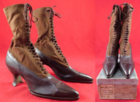 Unworn Edwardian Two Tone Brown High Top Laceup Cloth Boots & Shoe Box
