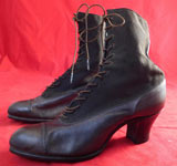 Vintage Unworn Antique Edwardian Black Wool Cloth & Leather Laceup Boots
