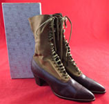 Unworn Edwardian Two Tone Khaki Brown High Top Laceup Cloth Leather Boots & Box
