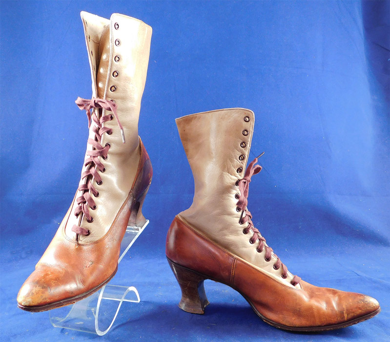 Edwardian BSWU Women's Two Tone Brown Leather High Top Lace-up Boots
These are truly a wonderful quality made piece of antique shoe art! 