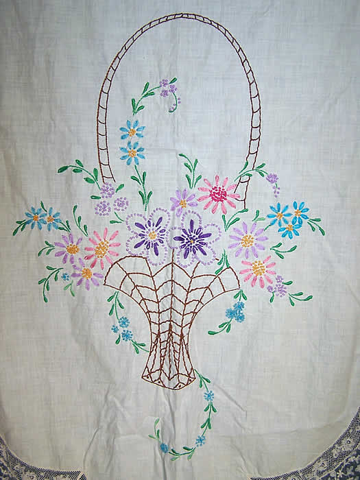 Embroidered Flower Basket Net Lace Bedspread