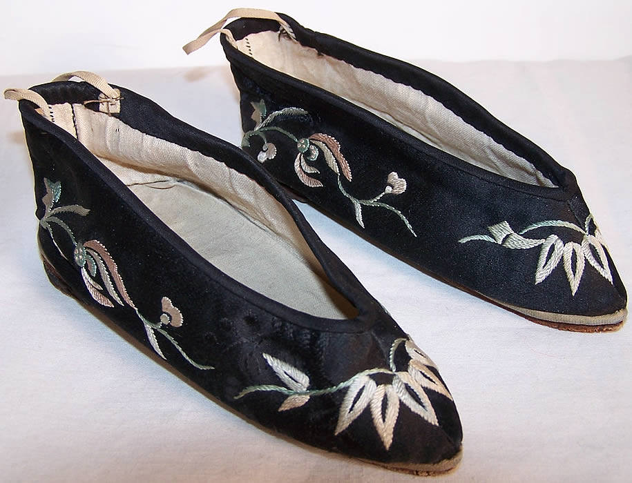 Antique Chinese Bound Foot Lotus Slipper Shoes  Front view.
