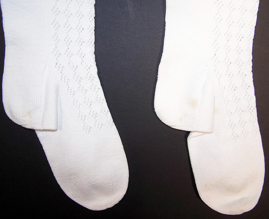 Victorian Hand Knit White Wool Stockings Socks