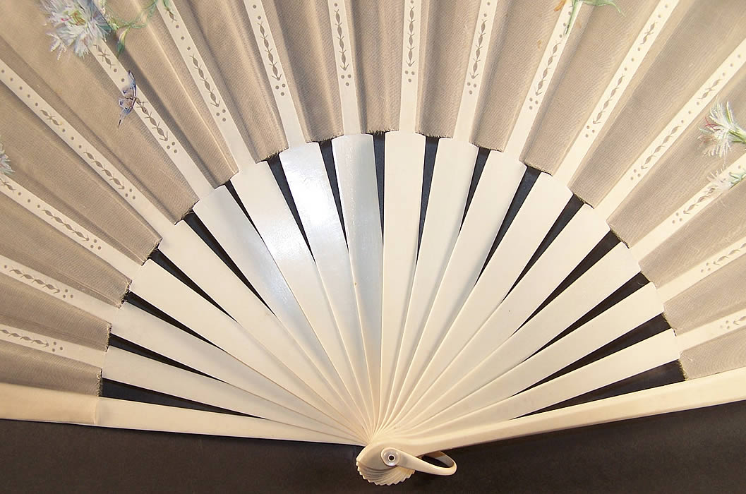 Victorian Dandelion Butterfly Feather Fan & Box Close-up View.