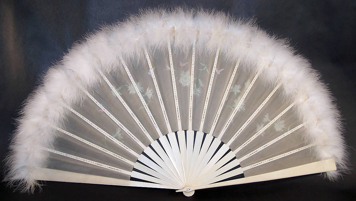 Victorian Dandelion Butterfly Feather Fan & Box back view.