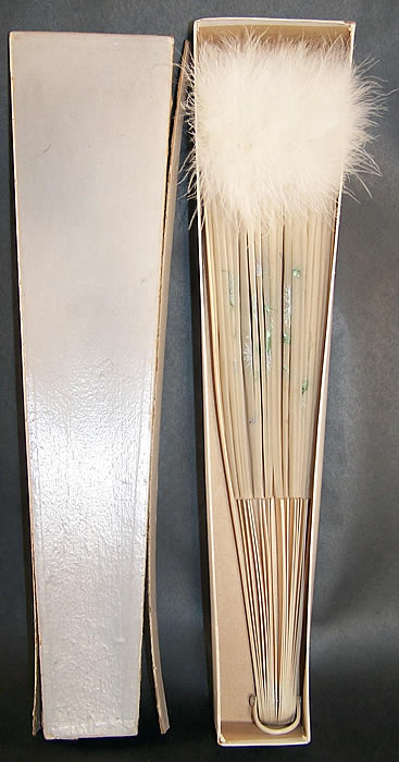 Victorian Dandelion Butterfly Feather Fan & Box In Box Close up.