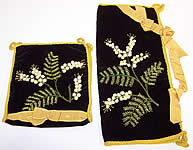 Victorian Velvet Fern Embroidered Lingerie Stocking Glove Hankie Holder Pair