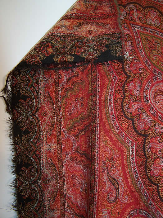 Victorian Antique Jacquard Hand Loom Wool Black Star Center Paisley Shawl