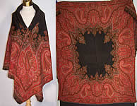 Victorian Antique Jacquard Hand Loom Wool Black Star Center Paisley Shawl