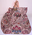 Victorian Antique Silk Damask Brocade Jacobean Tapestry Fabric Sewing Bag Purse
