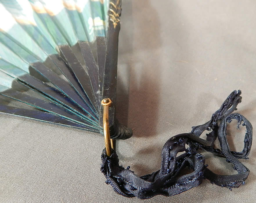 Vintage Art Nouveau Hand Painted Silk Dragonfly Water Lily Sequin Pleated Folding Fan
This is truly a wonderful piece of Art Nouveau Japonism fan art! 