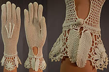 Vintage Bridal Wedding White Floral Leaf Hand Knit Crochet Lace Gauntlet Gloves
