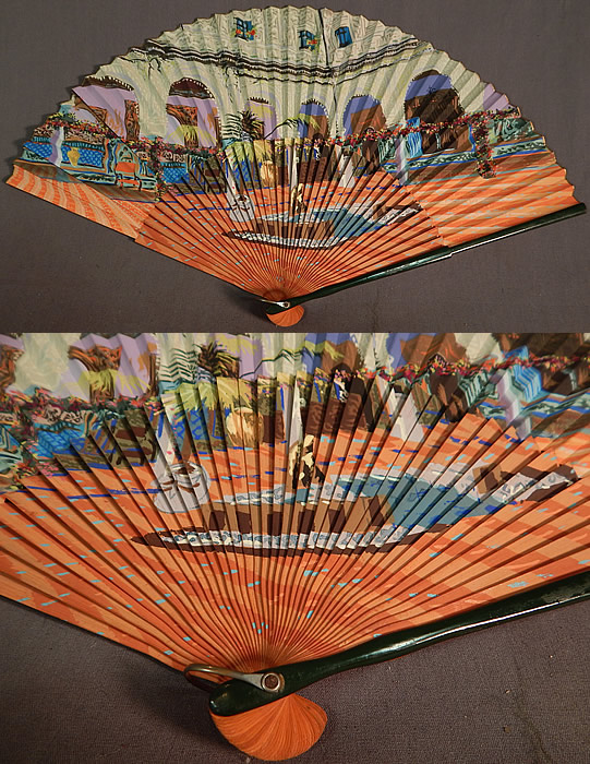Vintage Hand Painted Spanish Courtyard Pleated Paper Spain Souvenir Folding Fan
It is in good condition, with only a few tiny tears in the folds along the top. This is truly a wonderful piece of Spanish fan art! 