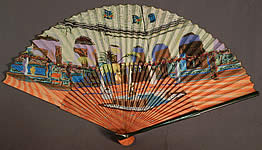 Vintage Hand Painted Spanish Courtyard Pleated Paper Spain Souvenir Folding Fan
