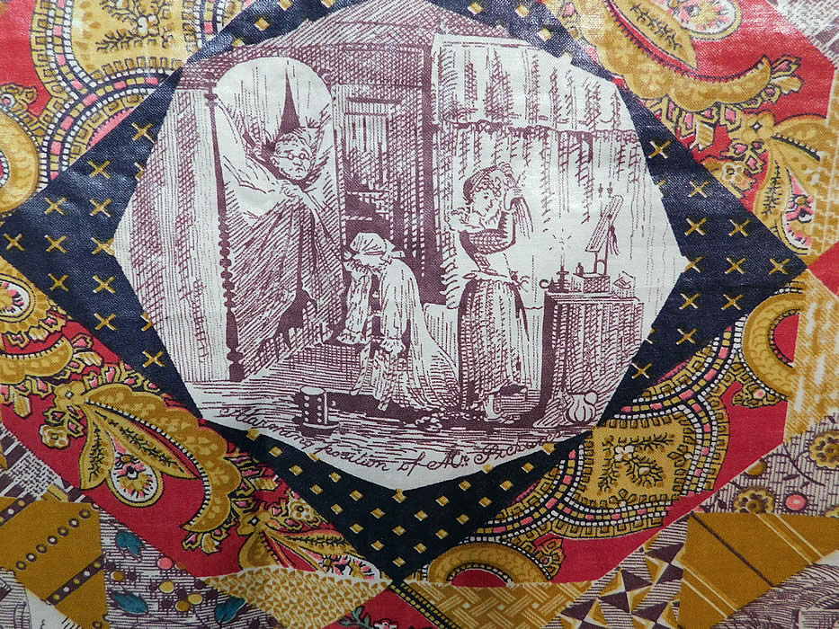 Vintage Thomas Nast Dickens Pickwick Papers Novelty Print Chintz Fabric Yardage
This is truly a wonderful whimsical antique Victorian style Dickens print fabric! 