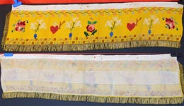 
Vintage Asian Colorful Silk Damask Weave Floral Bird Polka Dot Ribbon Trim 4 Yards 




Antique Religious Catholic Altar Cloth Valance Needlepoint Embroidery Sacred Heart
