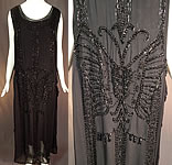 Vintage Art Deco Black Silk Beaded Butterfly Fringed Flapper Dress
