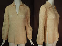 Vintage Dalton Virgin Cashmere Crochet Knit Pullover Sweater Balloon Sleeve Top
